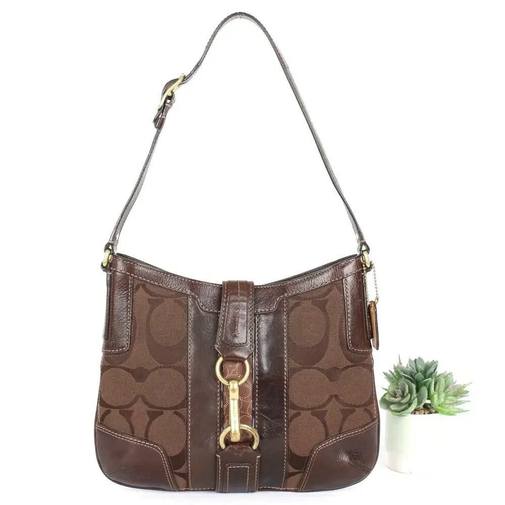 Coach | Bags | Coach Y2k Brown Signature Jacquardleather Hobo Bag